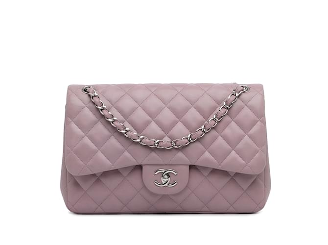 Bolsa de ombro Chanel Jumbo Classic roxa forrada de pele de cordeiro Roxo Couro  ref.1182138