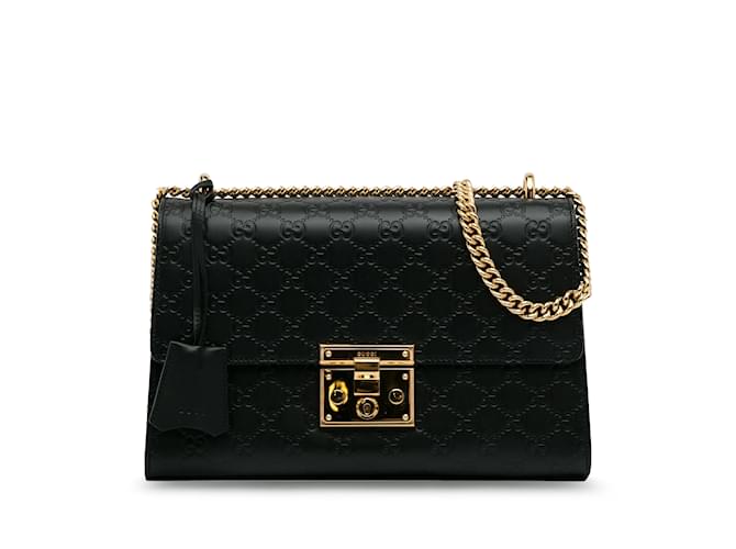 Black Gucci Medium Guccissima Padlock Shoulder Bag Leather  ref.1182147