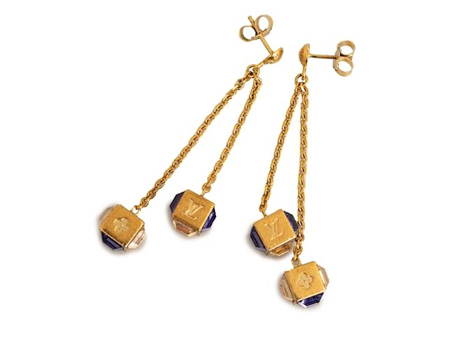 Gold Louis Vuitton Crystal Gamble Drop Earrings Golden  ref.1182164