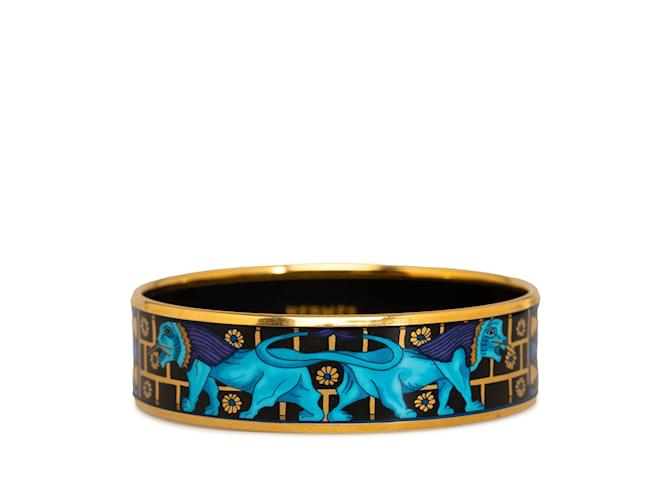 Hermès Brazalete de disfraz con brazalete ancho de esmalte azul de Hermes Metal  ref.1182177