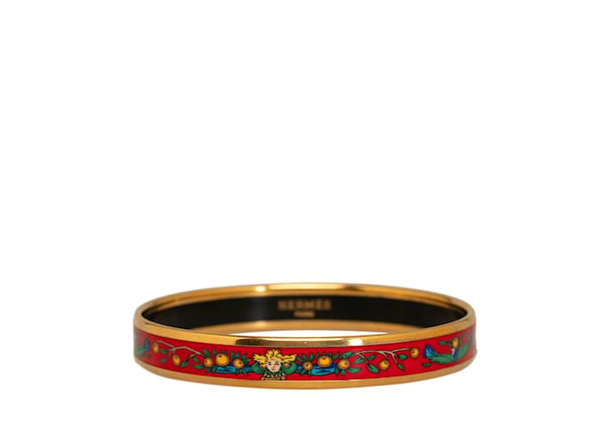 Hermès Red Hermes Narrow Enamel Bangle Costume Bracelet Metal  ref.1182182