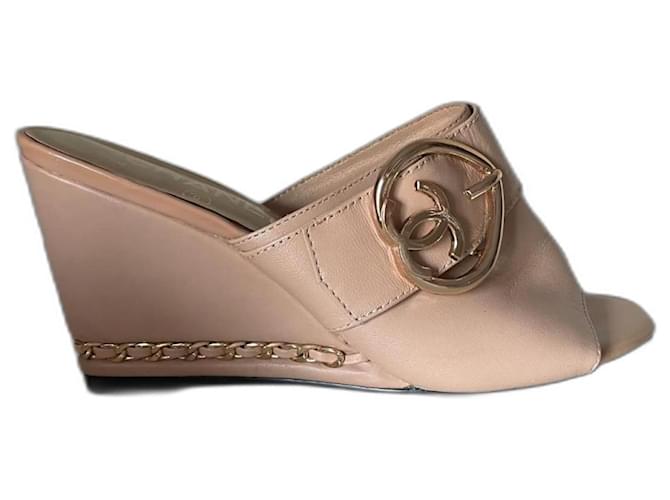 Chanel Wedge mules Beige Leather  ref.1182291