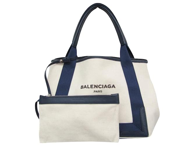 Everyday Balenciaga Navy Cabas Toile Blanc  ref.1182588