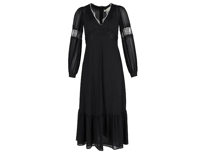 Michael Michael Kors Lace-Trimmed Midi Dress in Black Silk  ref.1182718