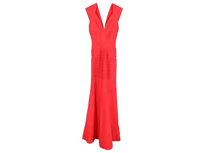 Herve Leger Kleid mit tiefem Ausschnitt aus roter Wolle  ref.1182726
