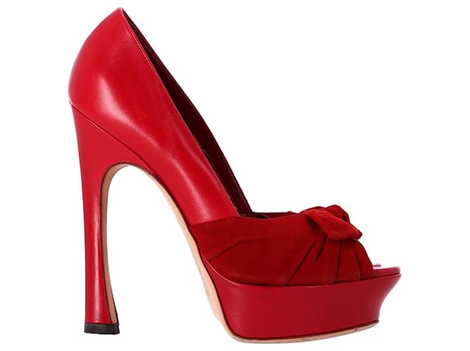 Yves Saint Laurent Palais 105 Bow Pumps in Red Leather  ref.1182734