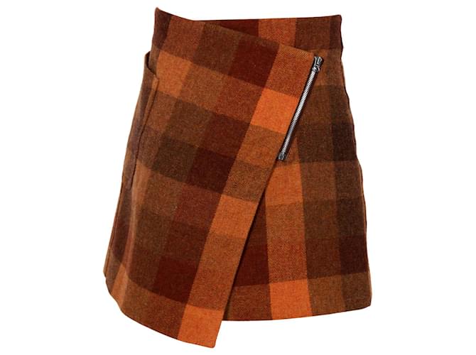 Acne Studios Checked Wrap Skirt in Brown Wool  ref.1182735