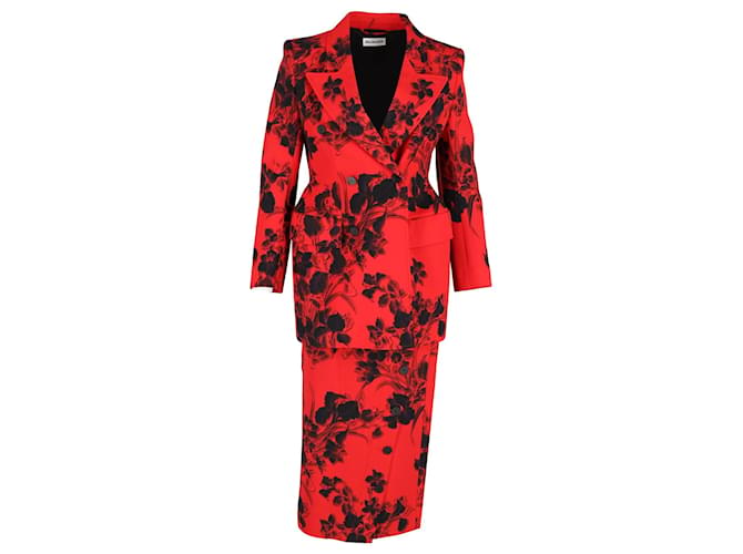 Balenciaga Ensemble blazer et jupe sablier fleuri en coton rouge  ref.1182750