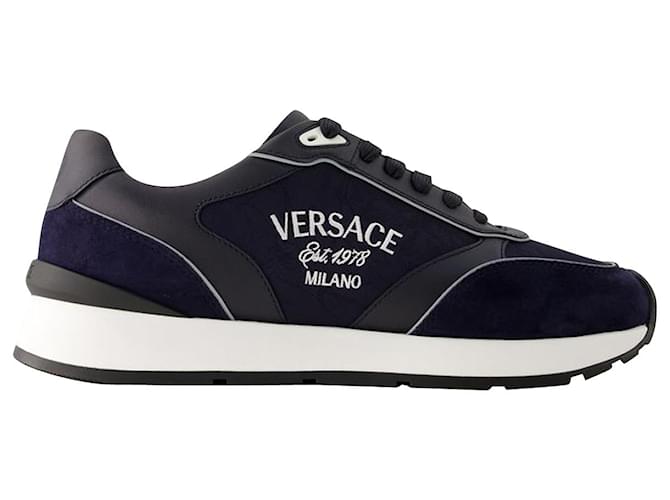 New Runner Sneakers - Versace - Leather - Blue Navy Pony-style calfskin  ref.1182755