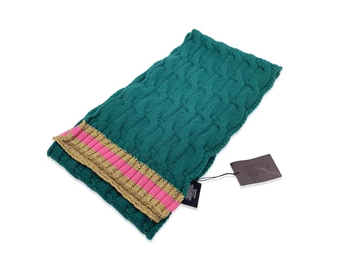 Gucci Green Cable Knit Unisex Wool and Cashmere Scarf 25 x 180 cm  ref.1182760