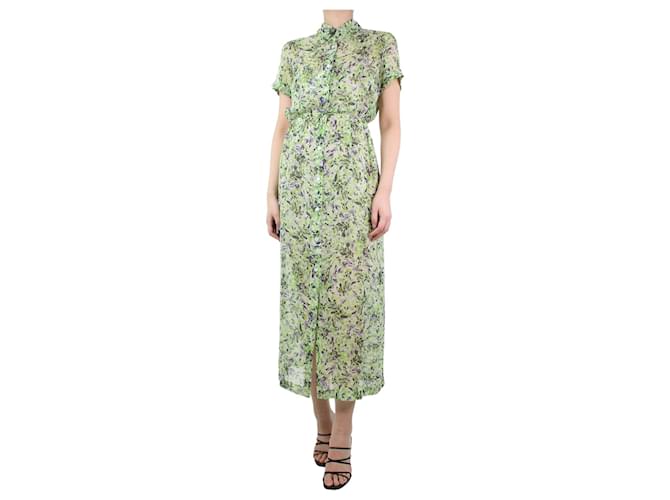 Dries Van Noten Grünes, transparentes Seidenkleid mit Blumenmuster – Größe UK 12  ref.1182779