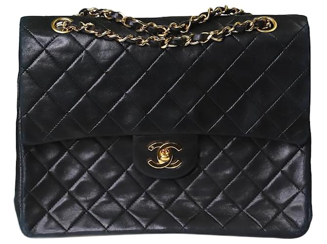 Chanel Black square lambskin vintage 1989-1991 Classic Double Flap Leather  ref.1182785