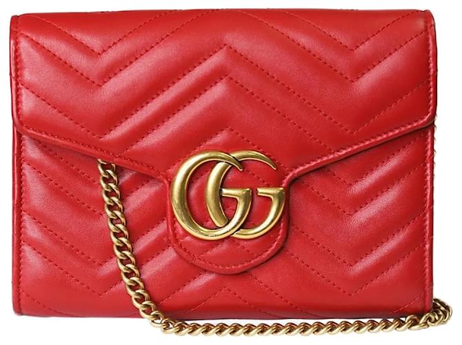 Gucci Mini borsa matelassé GG Marmont rossa Rosso Pelle  ref.1182792