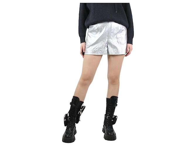 Chanel Silver metallic shorts - size UK 12 Silvery Polyester  ref.1182794
