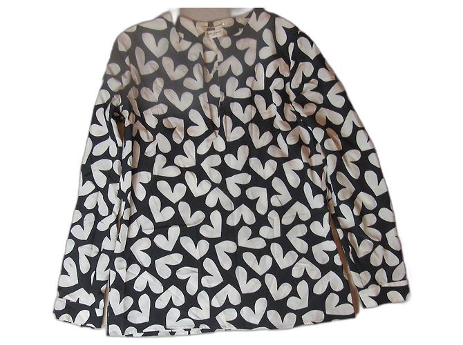 Camicetta Saint Laurent in seta nera con stampa cuori ecru Nero Crudo