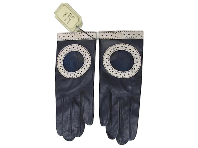 Gloves Christian Dior Cream Navy blue Leather  ref.1182819