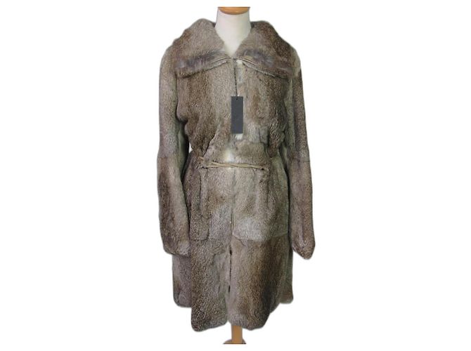 Ines et Marechal Rabbit Fur Long Coat Brown