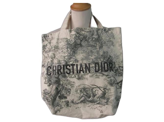 Christian Dior Borsa tote Dior Blu Crema Cotone  ref.1182822