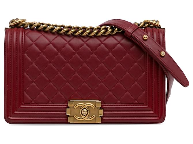 Chanel Red Medium Lambskin Boy Flap Bag Leather  ref.1182824