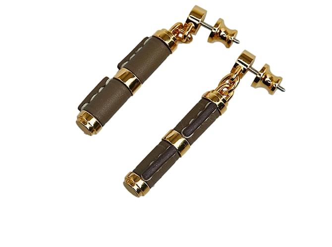 Hermès Hermes Brown Charnier Drop Earrings Leather Gold-plated  ref.1182857