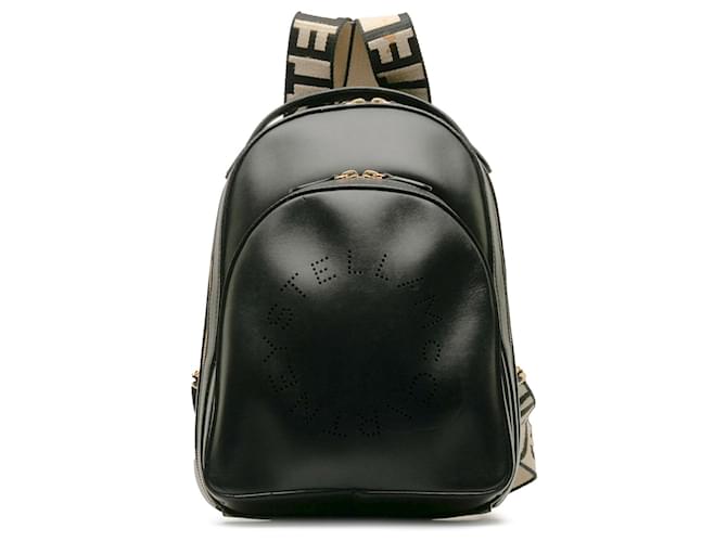 Stella Mc Cartney Stella McCartney Black Perforated Logo Backpack Cloth  ref.1182858