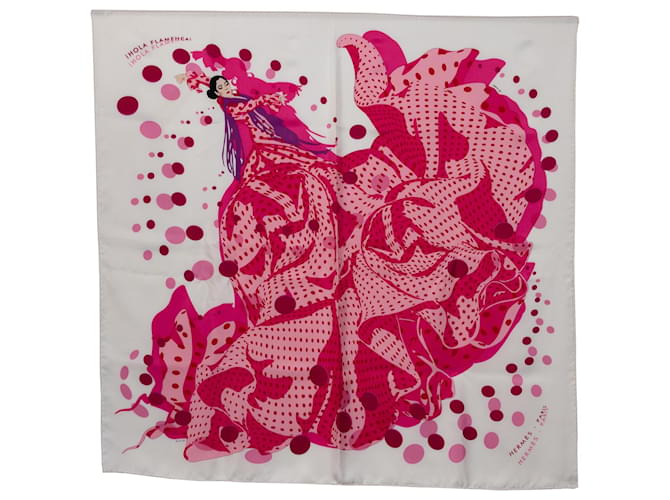 Hermès Sciarpa di seta rosa Hola Flamenca di Hermes Panno  ref.1182903