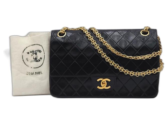 Chanel timeless Classique 2.55 Mademoiselle Bijoux 24Chaîne en Or ct Cuir Noir  ref.1182910