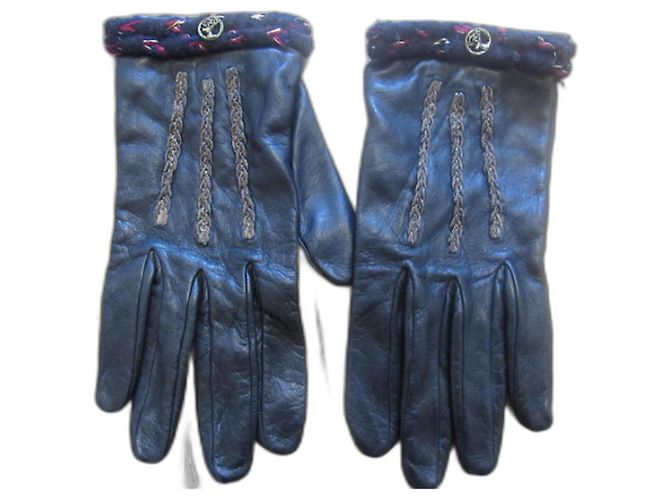 Chanel Lederhandschuhe Anthrazitgrau 