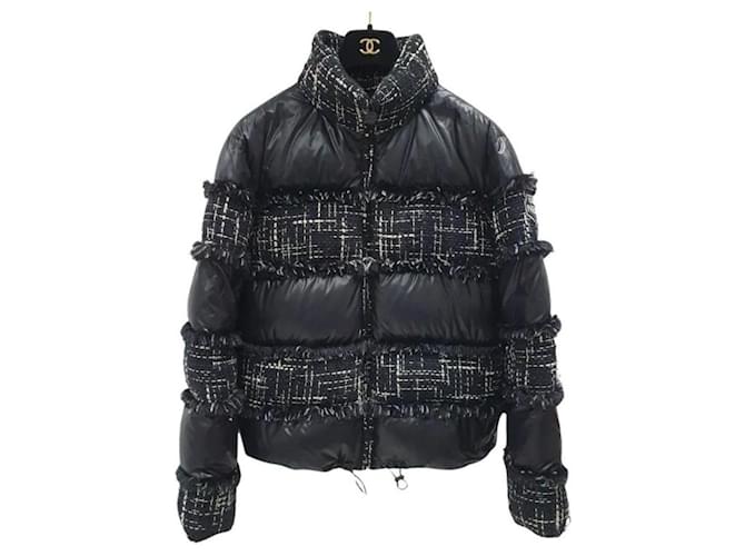 Chanel 18B Coco Neige Ribbon Tweed Puffer Jacket Black Polyester  ref.1182920