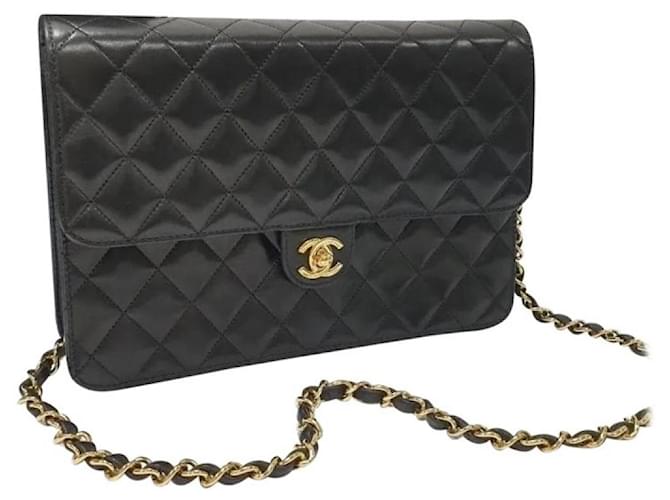 Bolso clásico con solapa de piel de cordero negra vintage de Chanel Multicolor Cuero  ref.1182931