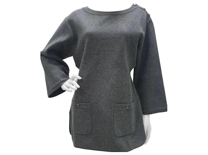 Top in maglione tunica di lana grigia Chanel Grigio  ref.1182934