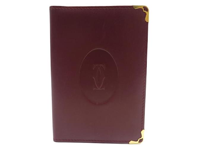 VINTAGE COVER HOLDER AGENDA MUST CARTIER PM DIRECTORY NOTEBOOK BORDEAUX LEATHER Dark red  ref.1182947