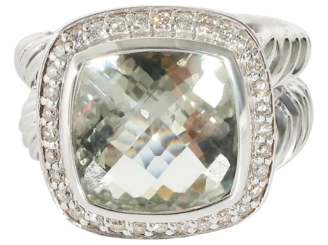 David Yurman Albion Prasiolite & Diamond Ring in Sterling Silver, 11mm Silvery Metallic Metal  ref.1182970