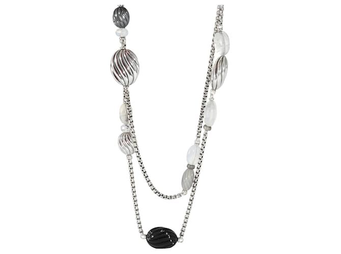 David Yurman Rock Crystal, moonstone, Onyx & Chalcedony Necklace in Silver Silvery Metallic Metal  ref.1182971