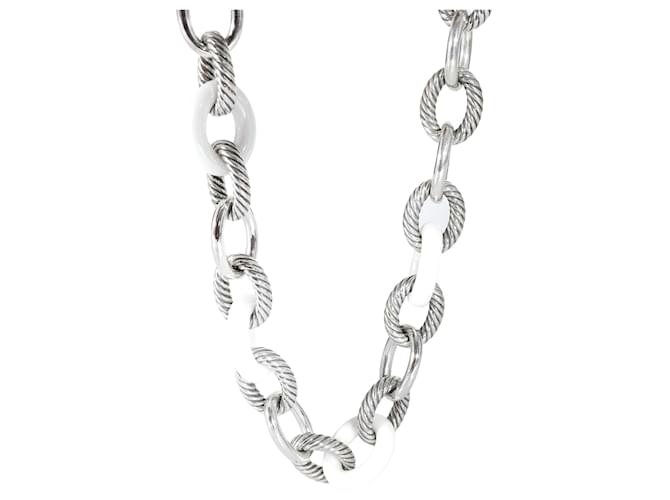 David Yurman Oval Link Necklace in Sterling Silver With Ceramic Silvery Metallic Metal  ref.1183011