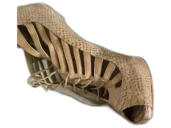 sandalias de tacón Dior Beige Cuero Pitón  ref.1183060