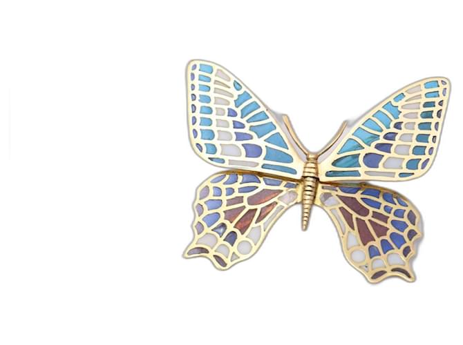 Autre Marque Papillon en Or et Émail. Fonction doublée de broche et de collier Or jaune Doré  ref.1183115