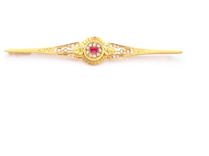 Autre Marque ISABELINE BROOCH in Gold with Diamonds and Ruby Golden Yellow gold  ref.1183127