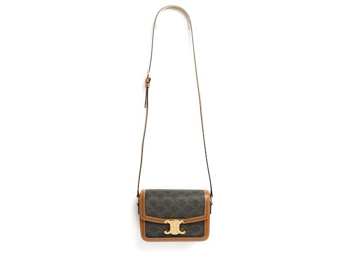 Céline Bolsa com monograma adolescente Celine Sac Triomphe Marrom Couro Lona  ref.1183145