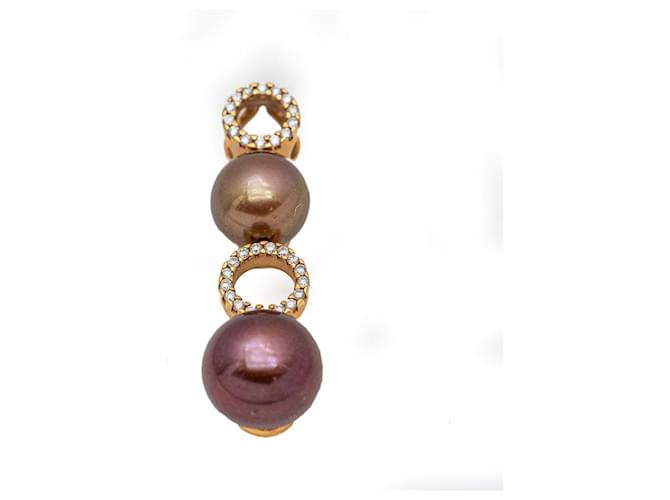 Autre Marque Pendant with Diamonds and Pearls Golden Pink gold  ref.1183181