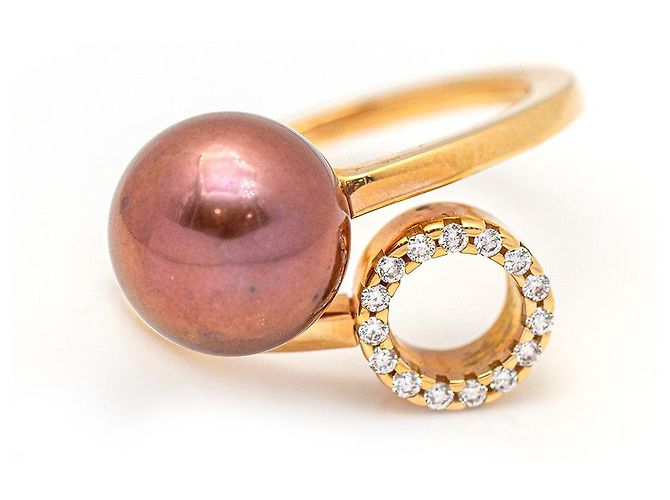 Autre Marque Anel com Diamantes e Pérolas. Dourado