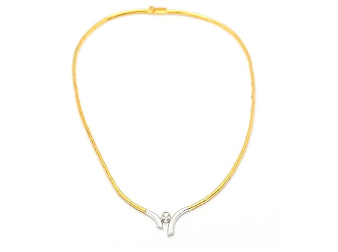 Autre Marque Bicolor-Goldhalskette mit Diamant. Golden Weißgold Gelbes Gold  ref.1183200