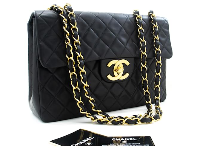 CHANEL Classic Large 13" Flap Chain Shoulder Bag Black Lambskin Leather  ref.1183277