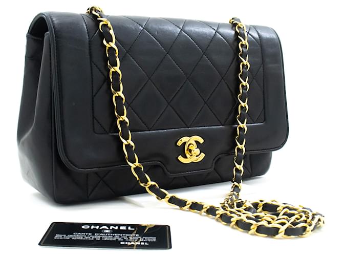 CHANEL Vintage Medium Chain Shoulder Bag Black Lambskin Quilted Leather  ref.1183279