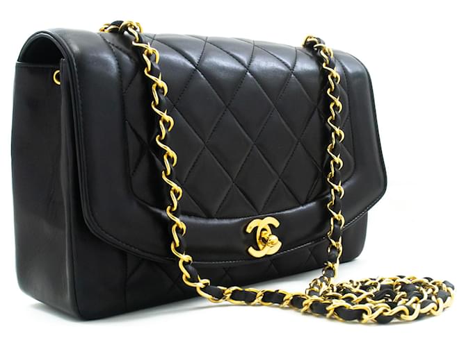 CHANEL Diana Flap Chain Shoulder Bag Black Quilted Lambskin Purse Leather  ref.1183283