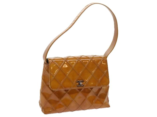 CHANEL Sac à bandoulière Matelasse Cuir verni Jaune CC Auth bs10699 Cuir vernis  ref.1183325