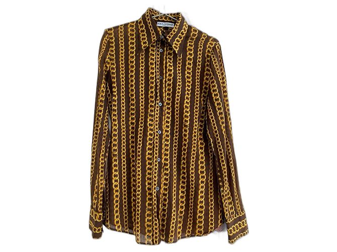 Camicetta Dolce & Gabbana con Stampa a Catena Cotone Marrone