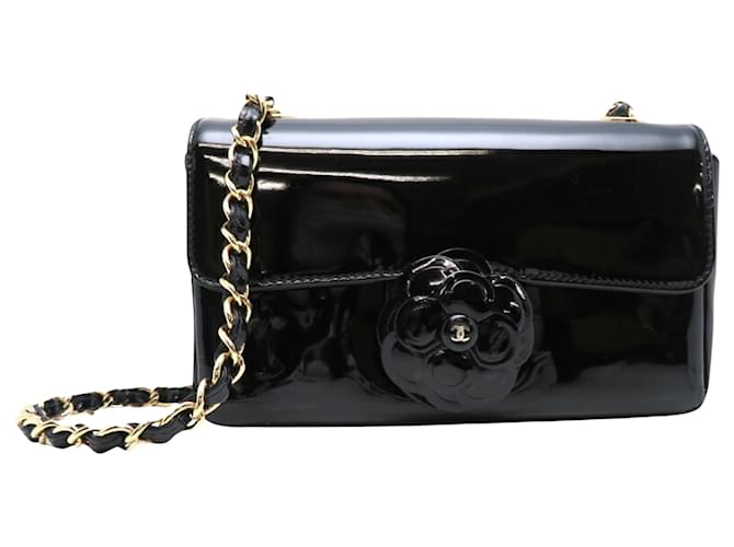 Chanel Camélia Cuir vernis Noir  ref.1183955