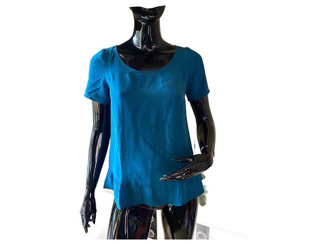 Top in seta blu anatra Gerard Darel