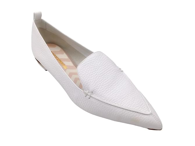 Nicholas Kirkwood White Pointed Toe Grained Leather Flats / Loafers  ref.1184087